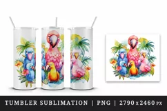 Watercolor cute tropical birds family summer vacation print 20 oz tumbler skinny mug wrap clipart t-shirt sublimation printable design