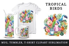 Watercolor cute tropical birds family summer vacation print 20 oz tumbler skinny mug wrap clipart t-shirt sublimation printable design