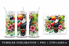 Watercolor cute tropical toucan on branch love heart Valentine Day print 20 oz tumbler skinny mug wrap clipart t-shirt sublimation printable design