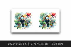 Watercolor cute tropical toucan on branch love heart Valentine Day print 20 oz tumbler skinny mug wrap clipart t-shirt sublimation printable design