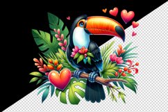 Watercolor cute tropical toucan on branch love heart Valentine Day print 20 oz tumbler skinny mug wrap clipart t-shirt sublimation printable design