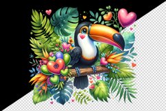 Watercolor cute tropical toucan on branch love heart Valentine Day print 20 oz tumbler skinny mug wrap clipart t-shirt sublimation printable design