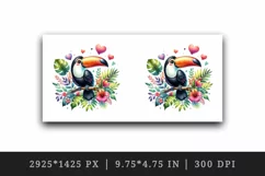Watercolor cute tropical toucan on branch love heart Valentine Day print 20 oz tumbler skinny mug wrap clipart t-shirt sublimation printable design