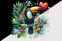 Watercolor cute tropical toucan on branch love heart Valentine Day print 20 oz tumbler skinny mug wrap clipart t-shirt sublimation printable design