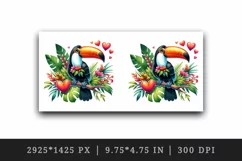 Watercolor cute tropical toucan on branch love heart Valentine Day print 20 oz tumbler skinny mug wrap clipart t-shirt sublimation printable design