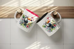 Watercolor cute tropical toucan on branch love heart Valentine Day print 20 oz tumbler skinny mug wrap clipart t-shirt sublimation printable design