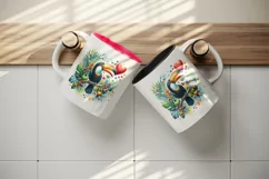 Watercolor cute tropical toucan on branch love heart Valentine Day print 20 oz tumbler skinny mug wrap clipart t-shirt sublimation printable design