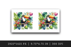 Watercolor cute tropical toucan on branch love heart Valentine Day print 20 oz tumbler skinny mug wrap clipart t-shirt sublimation printable design