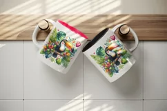 Watercolor cute tropical toucan on branch love heart Valentine Day print 20 oz tumbler skinny mug wrap clipart t-shirt sublimation printable design