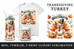 Watercolor cute turkey glasses hat autumn leaves pumpkin Happy Thanksgiving quote tumbler skinny mug wrap clipart t-shirt sublimation printable design