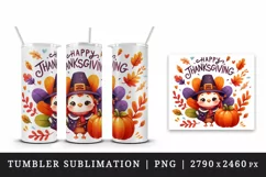 Watercolor cute turkey hat pumpkins leaves Happy Thanksgiving quote print 20 oz tumbler skinny mug wrap clipart t-shirt sublimation printable design