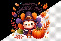Watercolor cute turkey hat pumpkins leaves Happy Thanksgiving quote print 20 oz tumbler skinny mug wrap clipart t-shirt sublimation printable design