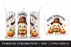 Watercolor cute turkey hat pumpkins leaves Happy Thanksgiving quote print 20 oz tumbler skinny mug wrap clipart t-shirt sublimation printable design