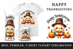 Watercolor cute turkey hat pumpkins leaves Happy Thanksgiving quote print 20 oz tumbler skinny mug wrap clipart t-shirt sublimation printable design
