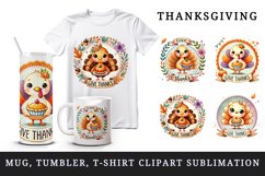 Watercolor cute turkey holding pumpkin pie Give Thanks quote Thanksgiving print tumbler skinny mug wrap clipart t-shirt sublimation printable design