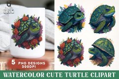 Watercolor Cute Turtle Clipart, Turtle Mug Sublimation PNG Product Image 1