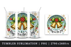 Watercolor cute two jingle bells bow Christmas quote New Year winter print 20 oz tumbler skinny mug wrap clipart t-shirt sublimation printable design