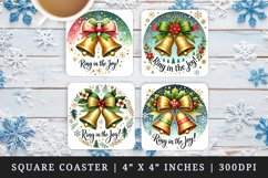 Watercolor cute two jingle bells with big bow snowflakes Christmas quote New Year winter print square coaster mug coasters sublimation design