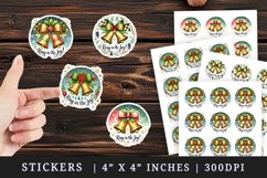 Watercolor cute two jingle bells with big bow snowflakes Christmas quote New Year winter print sticker sheet stickers printable sublimation design png