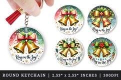 Watercolor cute two jingle bells with bow snowflakes circular form Christmas quote New Year winter print round keychain keychains sublimation design