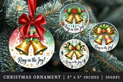 Watercolor cute two jingle bells with bow snowflakes circular form Christmas quote New Year winter print round ornament ornaments sublimation design
