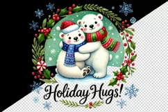 Watercolor cute two polar bears hugging scarves Christmas New Year winter print tumbler skinny mug wrap clipart t-shirt sublimation printable design