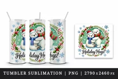 Watercolor cute two polar bears hugging scarves Christmas New Year winter print tumbler skinny mug wrap clipart t-shirt sublimation printable design