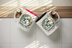 Watercolor cute two polar bears hugging scarves Christmas New Year winter print tumbler skinny mug wrap clipart t-shirt sublimation printable design