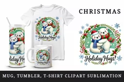Watercolor cute two polar bears hugging scarves Christmas New Year winter print tumbler skinny mug wrap clipart t-shirt sublimation printable design