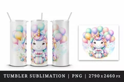 Watercolor cute unicorn balloons gift flowers festive birthday party print 20 oz tumbler skinny mug wrap clipart t-shirt sublimation printable design