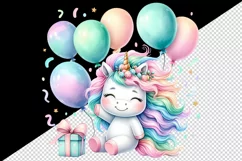 Watercolor cute unicorn balloons gift flowers festive birthday party print 20 oz tumbler skinny mug wrap clipart t-shirt sublimation printable design
