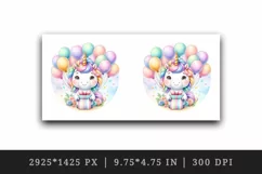 Watercolor cute unicorn balloons gift flowers festive birthday party print 20 oz tumbler skinny mug wrap clipart t-shirt sublimation printable design