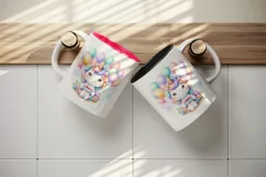Watercolor cute unicorn balloons gift flowers festive birthday party print 20 oz tumbler skinny mug wrap clipart t-shirt sublimation printable design