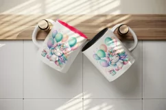 Watercolor cute unicorn balloons gift flowers festive birthday party print 20 oz tumbler skinny mug wrap clipart t-shirt sublimation printable design
