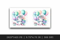 Watercolor cute unicorn balloons gift flowers festive birthday party print 20 oz tumbler skinny mug wrap clipart t-shirt sublimation printable design