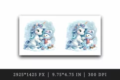 Watercolor cute unicorn building snowman winter scene Christmas print 20 oz tumbler skinny mug wrap clipart t-shirt sublimation printable design