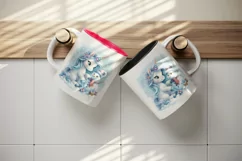 Watercolor cute unicorn building snowman winter scene Christmas print 20 oz tumbler skinny mug wrap clipart t-shirt sublimation printable design