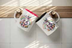 Watercolor cute unicorn chef wearing apron baking rainbow cupcakes print 20 oz tumbler skinny mug wrap clipart t-shirt sublimation printable design