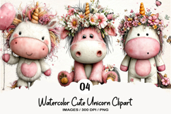 Watercolor Cute Unicorn Clipart Product Image 1