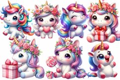 Watercolor Cute Unicorn Clipart Bundle Product Image 2