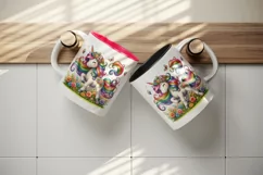 Watercolor cute unicorn colorful mane playing in field of flowers print 20 oz tumbler skinny mug wrap clipart t-shirt sublimation printable design