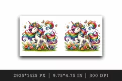 Watercolor cute unicorn colorful mane playing in field of flowers print 20 oz tumbler skinny mug wrap clipart t-shirt sublimation printable design