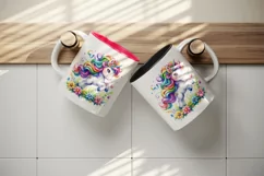 Watercolor cute unicorn colorful mane playing in field of flowers print 20 oz tumbler skinny mug wrap clipart t-shirt sublimation printable design