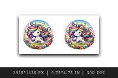 Watercolor cute unicorn colorful mane playing in field of rainbow flowers print tumbler skinny mug wrap clipart t-shirt sublimation printable design