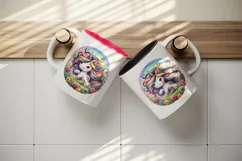 Watercolor cute unicorn colorful mane playing in field of rainbow flowers print tumbler skinny mug wrap clipart t-shirt sublimation printable design