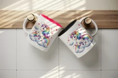 Watercolor cute unicorn colorful mane rainbow clouds hearts Valentine Day print tumbler skinny mug wrap clipart t-shirt sublimation printable design