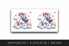 Watercolor cute unicorn colorful mane rainbow clouds hearts Valentine Day print tumbler skinny mug wrap clipart t-shirt sublimation printable design