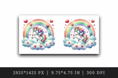 Watercolor cute unicorn colorful rainbow prancing among clouds hearts print 20 oz tumbler skinny mug wrap clipart t-shirt sublimation printable design