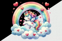 Watercolor cute unicorn colorful rainbow prancing among clouds hearts print 20 oz tumbler skinny mug wrap clipart t-shirt sublimation printable design