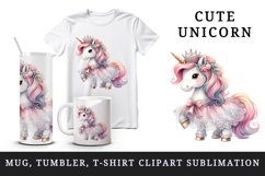 Watercolor cute unicorn delicate mane lace attending royal ball print 20 oz tumbler skinny mug wrap clipart t-shirt sublimation printable design